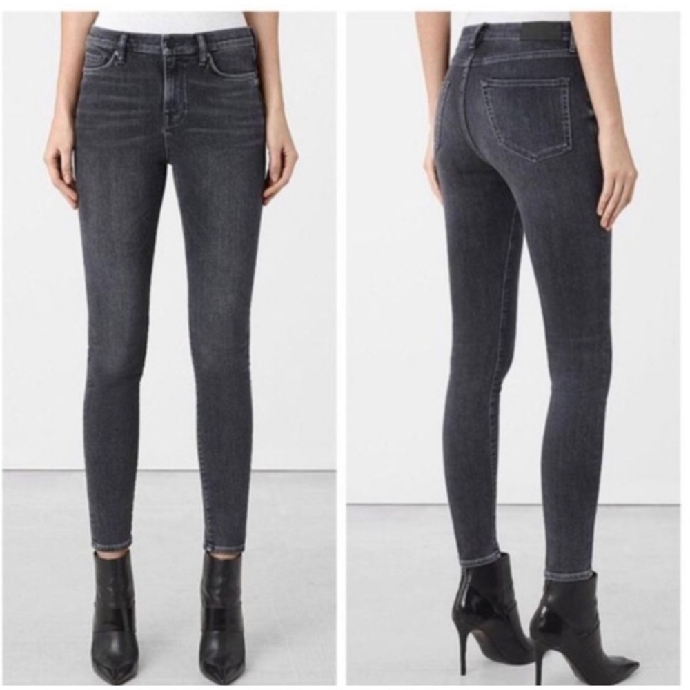 AllSaints Zig Skinny Jeans Womens 26/27 Washed Black Ankle